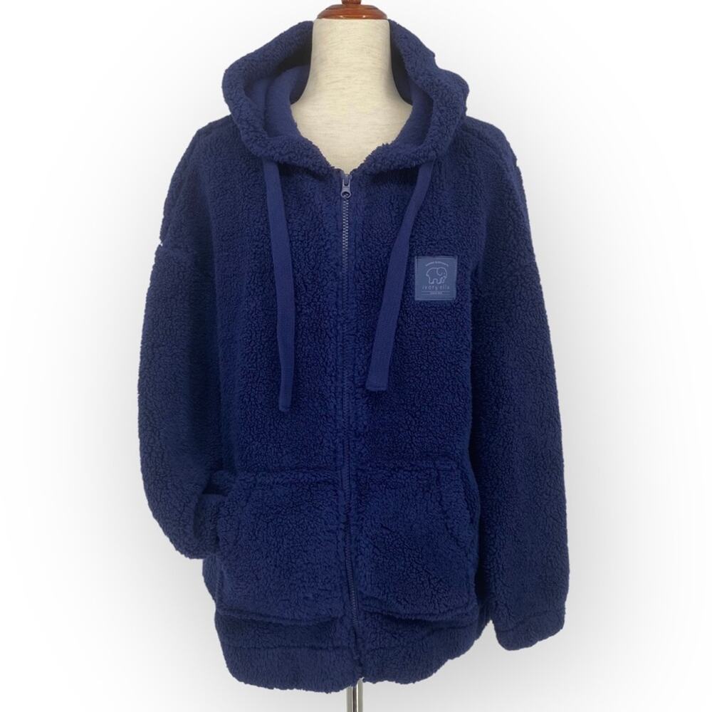 IVORY ELLA NWOT Navy Blue Zip Front Sherpa Hoodie Size Small Cozy Oversized